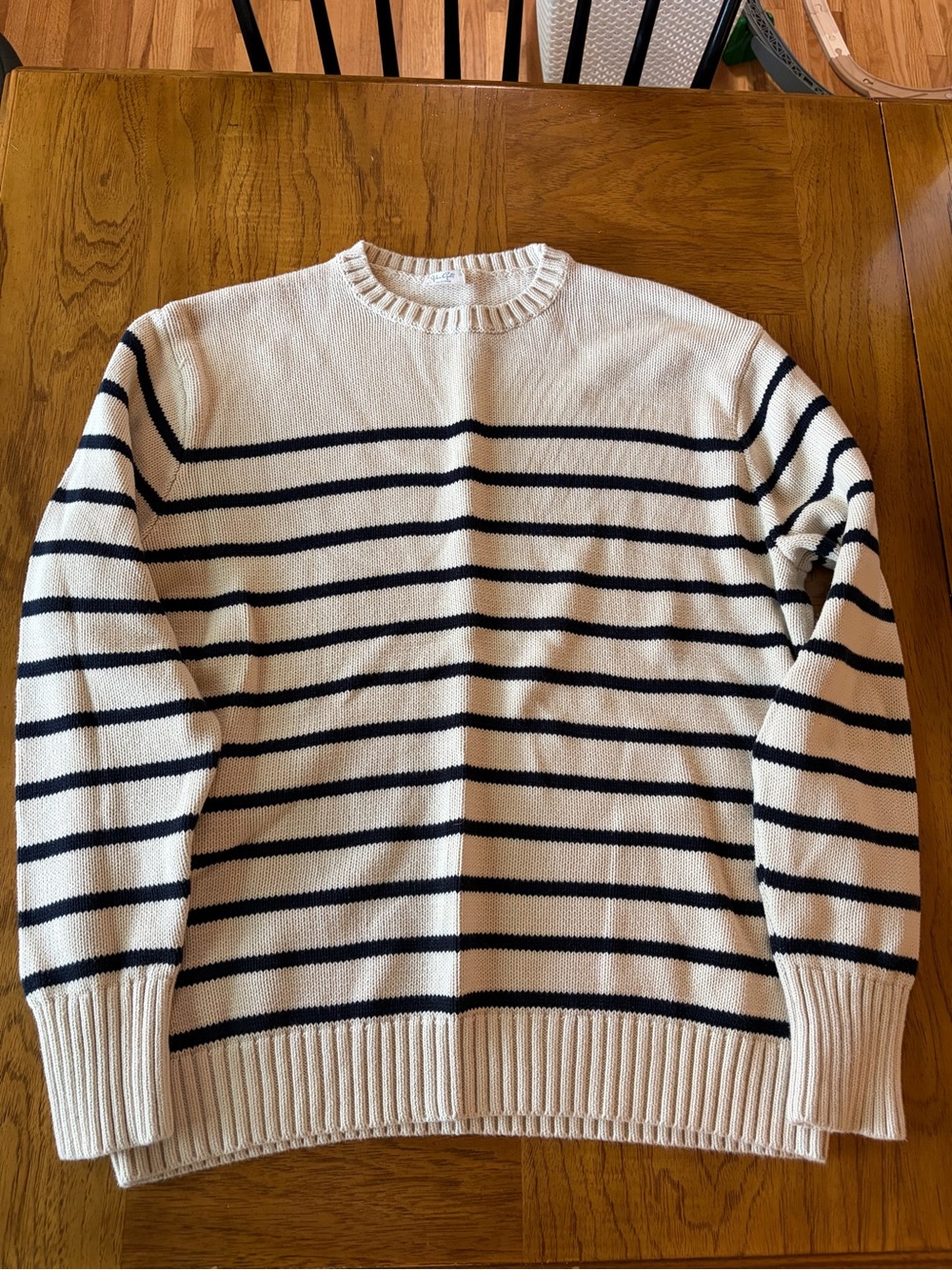 John Galt Brandy Melville Cream/Ivory and Navy Striped Crewneck Sweater